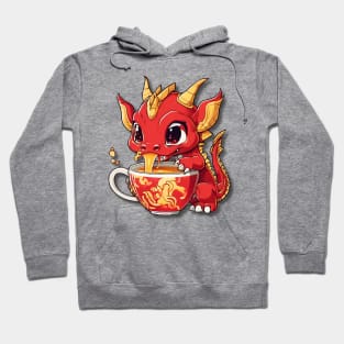 Red and Gold Dragon Sipping Tea Hoodie